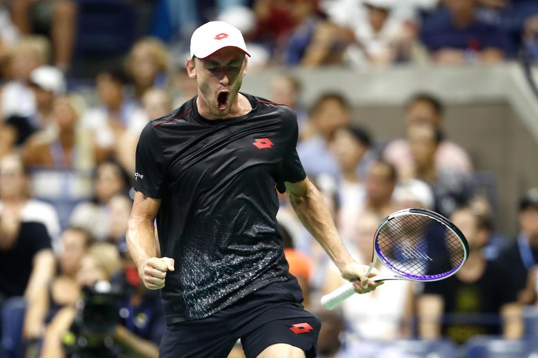 John Millman of Australia shows his emotions.
